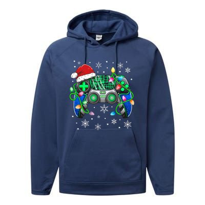 Video Game Controller Christmas Santa Hat Gamer  Performance Fleece Hoodie