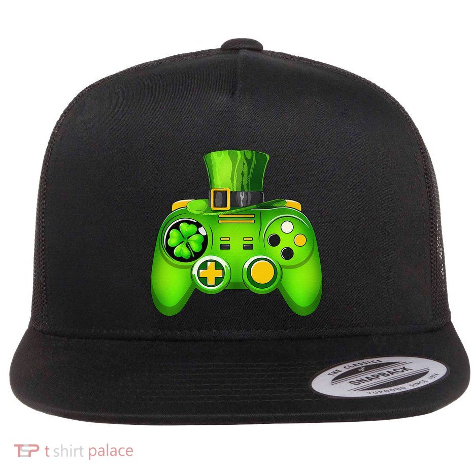 Video Game Controller Irish Gamer St Patricks Day Flat Bill Trucker Hat