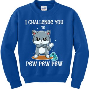 Video Games Cat Gamer Player I Challenge You Pew Pew Pew Gift Kids Sweatshirt