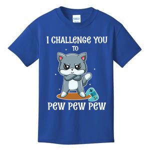 Video Games Cat Gamer Player I Challenge You Pew Pew Pew Gift Kids T-Shirt