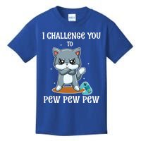 Video Games Cat Gamer Player I Challenge You Pew Pew Pew Gift Kids T-Shirt