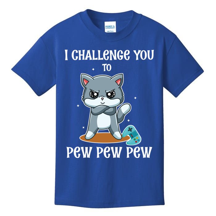 Video Games Cat Gamer Player I Challenge You Pew Pew Pew Gift Kids T-Shirt