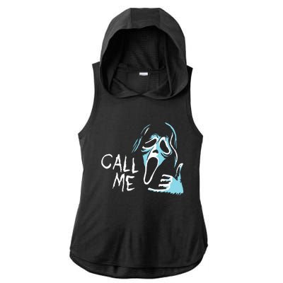 Vintage Ghostface Call Me Scream Movie Halloween Ladies PosiCharge Tri-Blend Wicking Draft Hoodie Tank