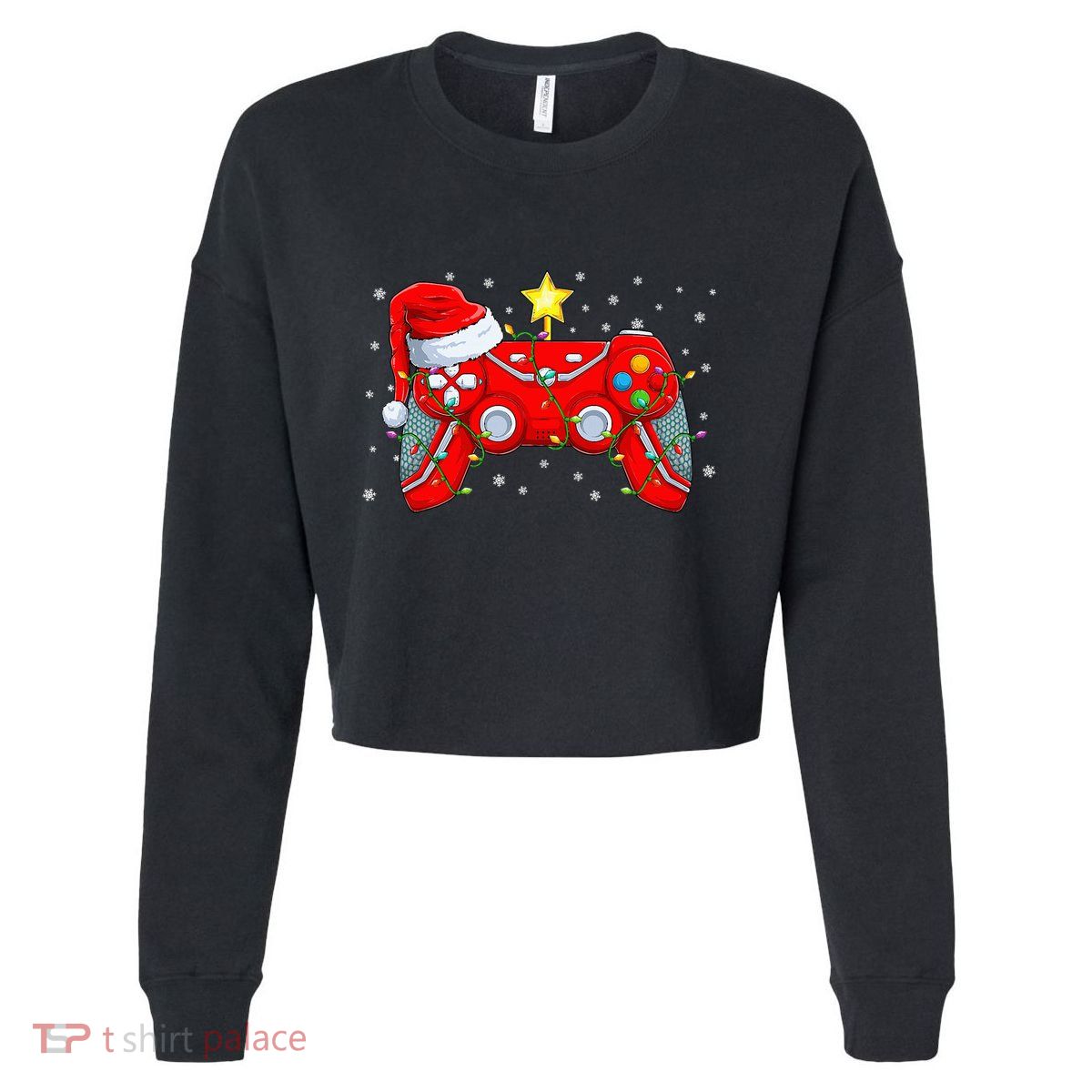 Video Game Controller Christmas Santa Hat Gamer Xmas Cropped Pullover Crew