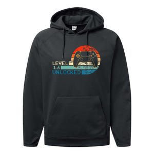 Video Game Controller Unlocked Level 13 Birthday Boy Performance Fleece Hoodie