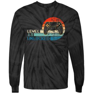 Video Game Controller Unlocked Level 13 Birthday Boy Tie-Dye Long Sleeve Shirt