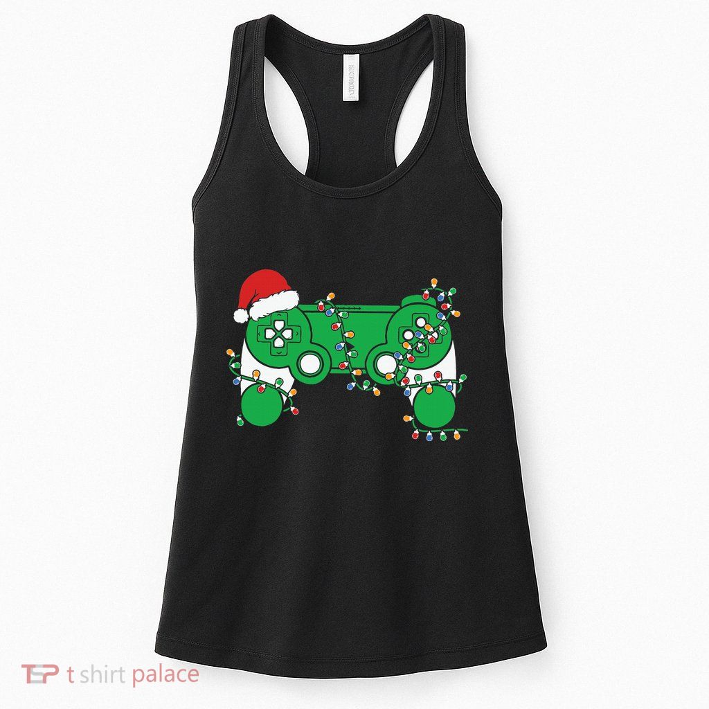 Video Game Controller Christmas Santa Hat Gamer Womens Tank Top