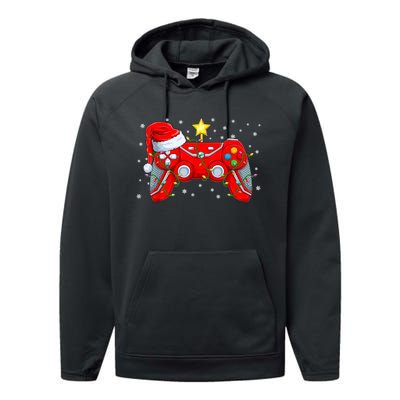 Video Game Controller Christmas Santa Hat Gamer Xmas Performance Fleece Hoodie