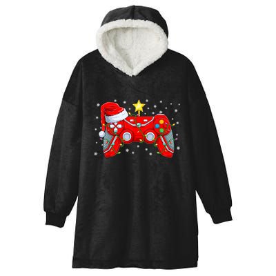 Video Game Controller Christmas Santa Hat Gamer Xmas Hooded Wearable Blanket