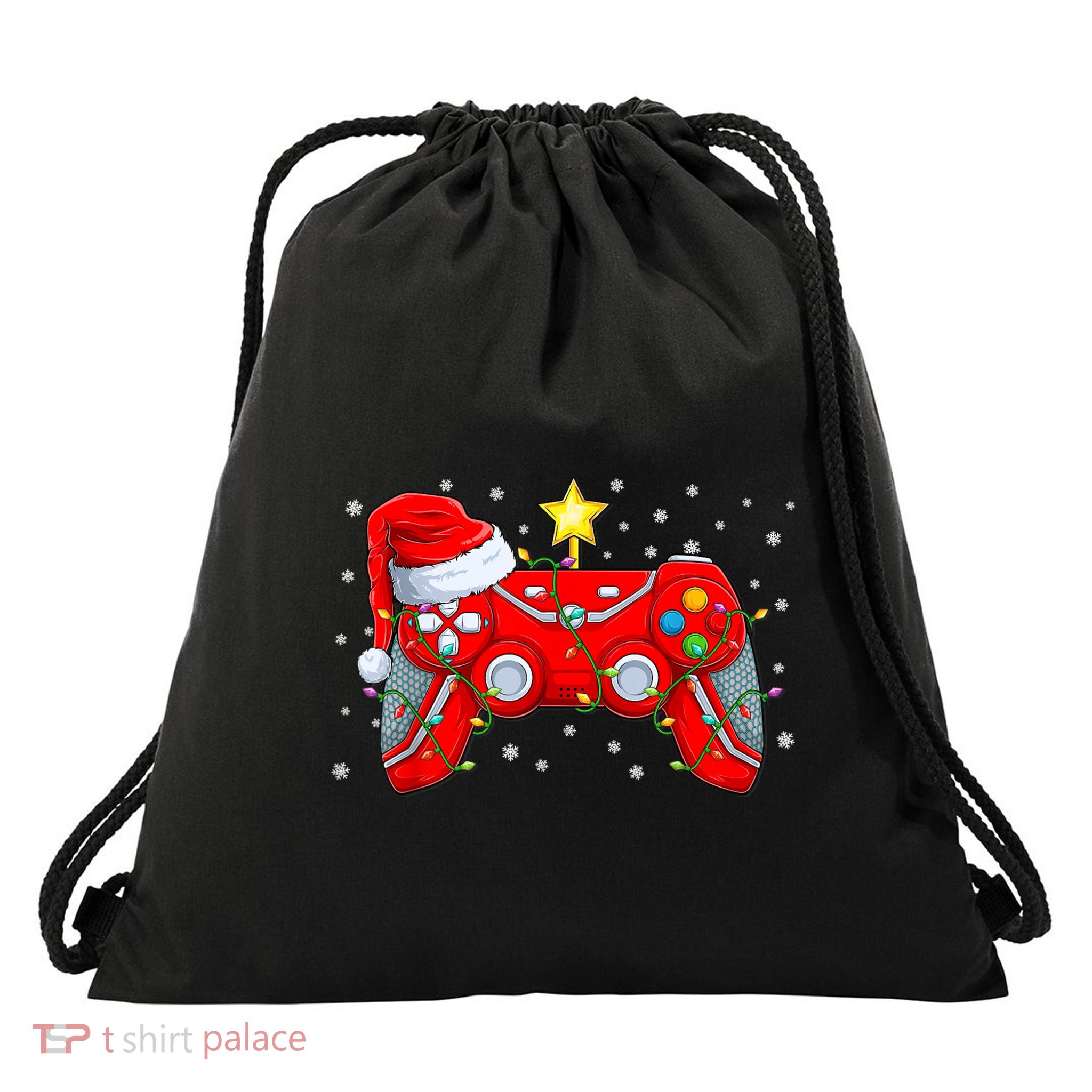 Video Game Controller Christmas Santa Hat Gamer Xmas Drawstring Bag