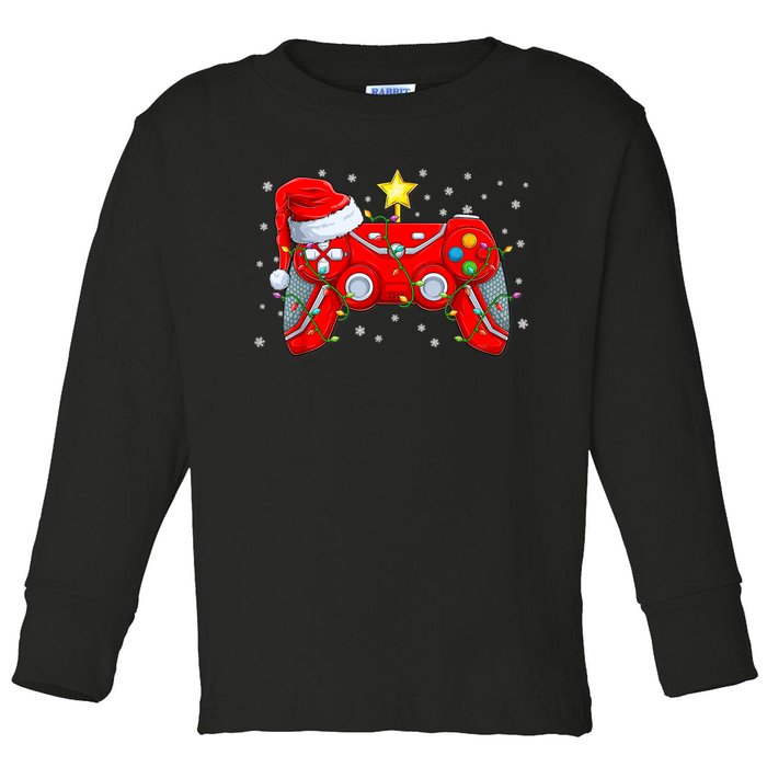 Video Game Controller Christmas Santa Hat Gamer Xmas Toddler Long Sleeve Shirt