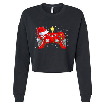 Video Game Controller Christmas Santa Hat Gamer Xmas Cropped Pullover Crew