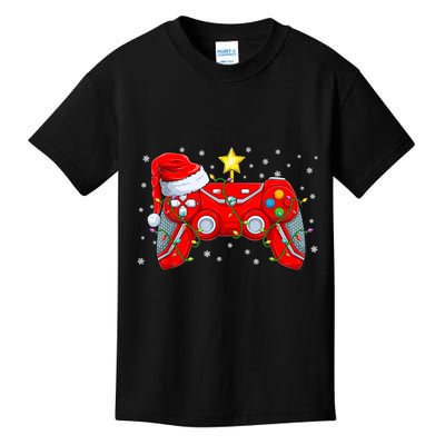 Video Game Controller Christmas Santa Hat Gamer Xmas Kids T-Shirt