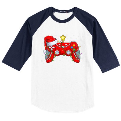 Video Game Controller Christmas Santa Hat Gamer Xmas Baseball Sleeve Shirt