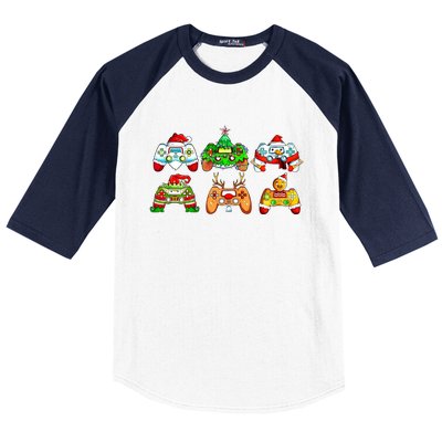 Video Game Controller Christmas Santa Hat Gamer Funny Gift Baseball Sleeve Shirt