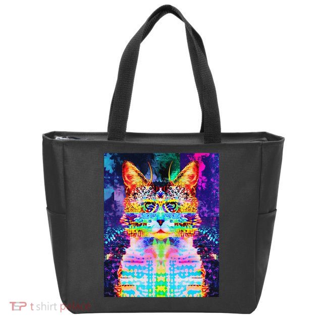 Vaporwave Glitch Cat EDM Techno Rave Music Cyberpunk Art Zip Tote Bag