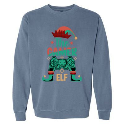 Video Game Controller Christmas Santa Elf Gamer Cool Gift Garment-Dyed Sweatshirt