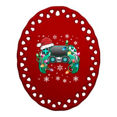 Video Game Controller Christmas Santa Hat Gamer Gift Ceramic Oval Ornament