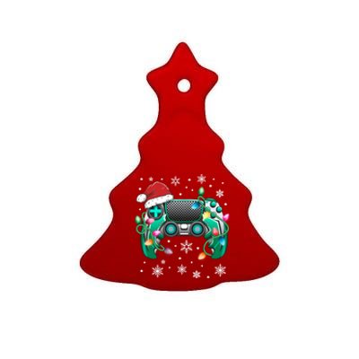 Video Game Controller Christmas Santa Hat Gamer Gift Ceramic Tree Ornament