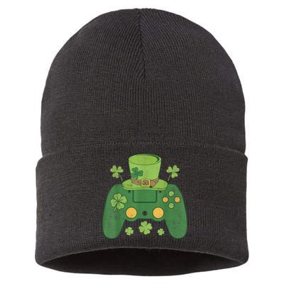 Video Game Controller Irish Gamer b.o.y.s Happy St Patricks Day Sustainable Knit Beanie