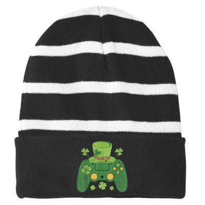 Video Game Controller Irish Gamer b.o.y.s Happy St Patricks Day Striped Beanie with Solid Band