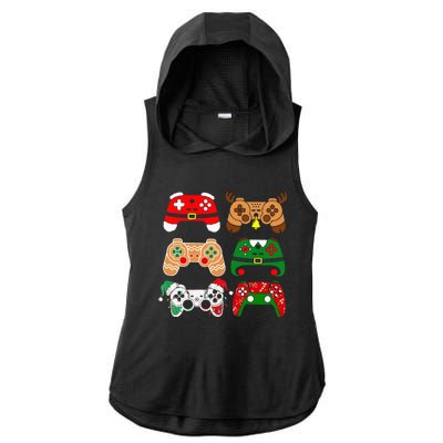 Video Game Controller Christmas Santa Hat Gamer Ladies PosiCharge Tri-Blend Wicking Draft Hoodie Tank