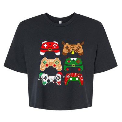 Video Game Controller Christmas Santa Hat Gamer Bella+Canvas Jersey Crop Tee