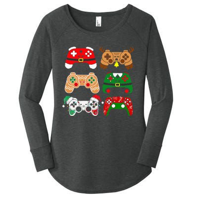 Video Game Controller Christmas Santa Hat Gamer Women's Perfect Tri Tunic Long Sleeve Shirt