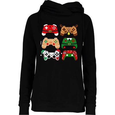 Video Game Controller Christmas Santa Hat Gamer Womens Funnel Neck Pullover Hood