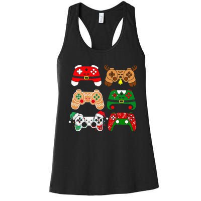 Video Game Controller Christmas Santa Hat Gamer Women's Racerback Tank