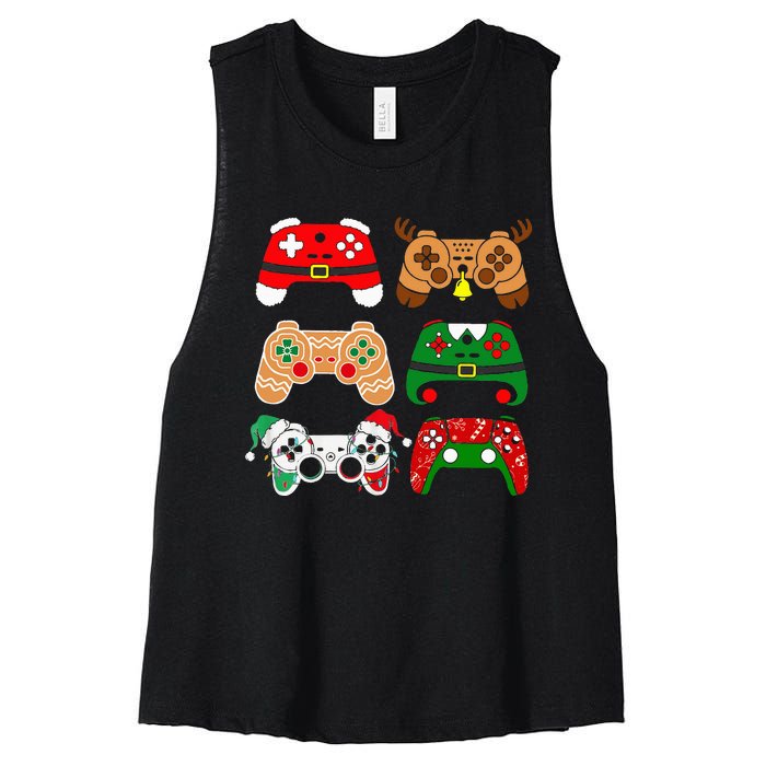 Video Game Controller Christmas Santa Hat Gamer Women's Racerback Cropped Tank