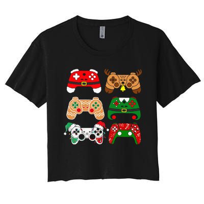 Video Game Controller Christmas Santa Hat Gamer Women's Crop Top Tee