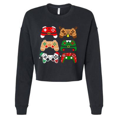 Video Game Controller Christmas Santa Hat Gamer Cropped Pullover Crew