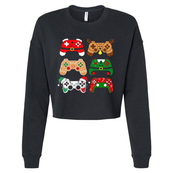 Video Game Controller Christmas Santa Hat Gamer Cropped Pullover Crew