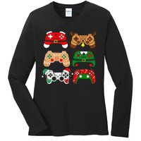 Video Game Controller Christmas Santa Hat Gamer Ladies Long Sleeve Shirt