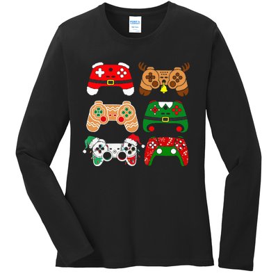 Video Game Controller Christmas Santa Hat Gamer Ladies Long Sleeve Shirt