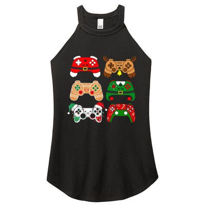 Video Game Controller Christmas Santa Hat Gamer Women’s Perfect Tri Rocker Tank