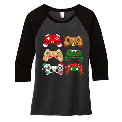 Video Game Controller Christmas Santa Hat Gamer Women's Tri-Blend 3/4-Sleeve Raglan Shirt