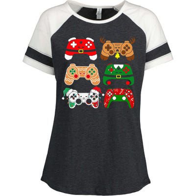 Video Game Controller Christmas Santa Hat Gamer Enza Ladies Jersey Colorblock Tee