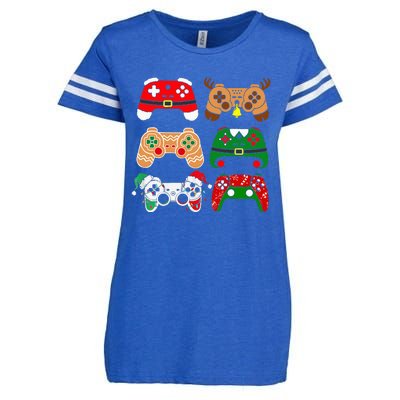 Video Game Controller Christmas Santa Hat Gamer Enza Ladies Jersey Football T-Shirt