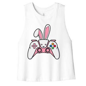 Video Game Controller With Bunny Ears Funny Easter Gaming Women's Racerback Cropped Tank