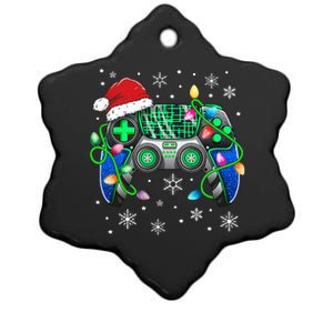 Video Game Controller Christmas Santa Hat Gamer Ceramic Star Ornament