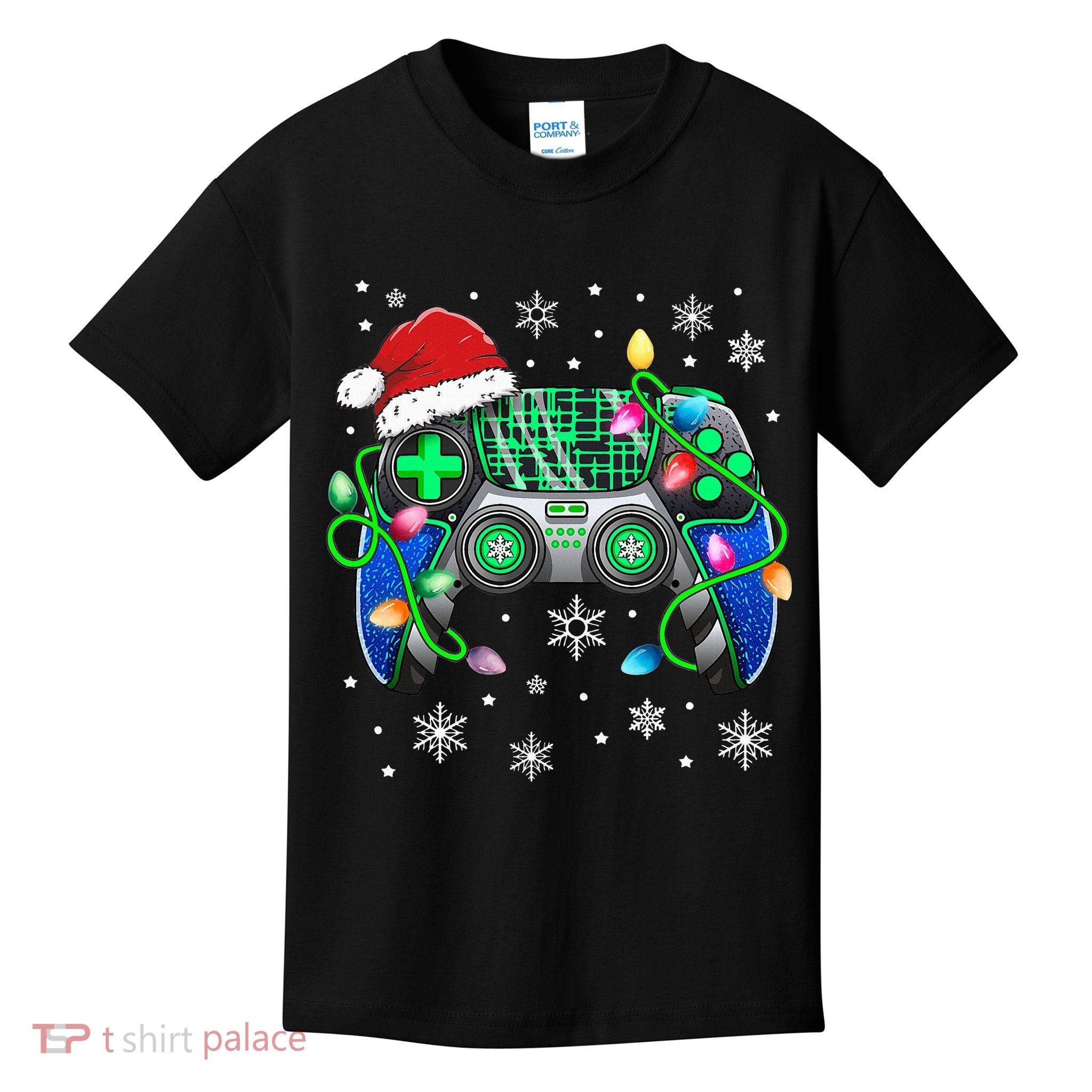 Video Game Controller Christmas Santa Hat Gamer Kids T-Shirt