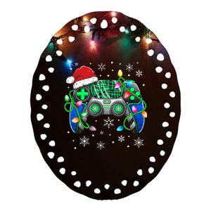 Video Game Controller Christmas Santa Hat Gamer Ceramic Oval Ornament