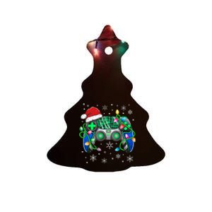 Video Game Controller Christmas Santa Hat Gamer Ceramic Tree Ornament