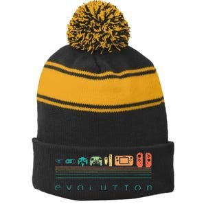 Video Game Controller Evolution 80s 90s Retro Gaming Gamer Gift Stripe Pom Pom Beanie