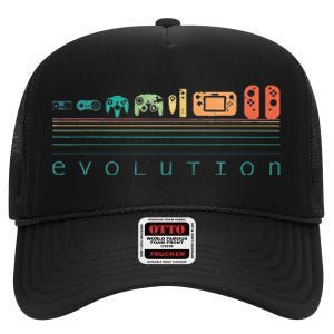 Video Game Controller Evolution 80s 90s Retro Gaming Gamer Gift High Crown Mesh Back Trucker Hat