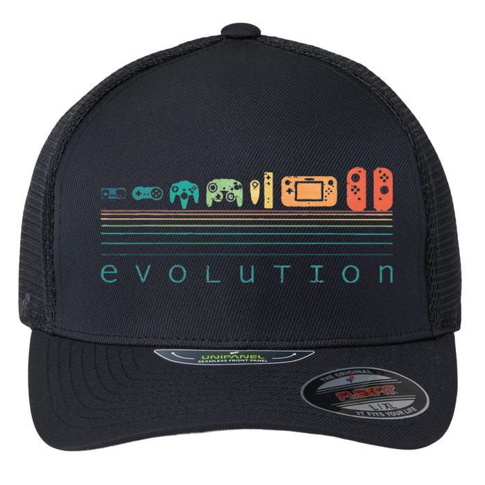 Video Game Controller Evolution 80s 90s Retro Gaming Gamer Gift Flexfit Unipanel Trucker Cap