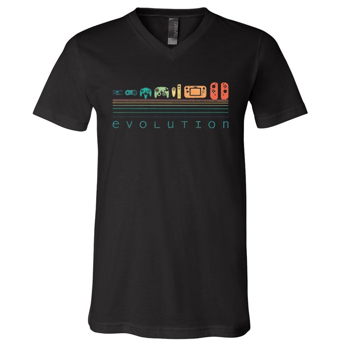 Video Game Controller Evolution 80s 90s Retro Gaming Gamer Gift V-Neck T-Shirt