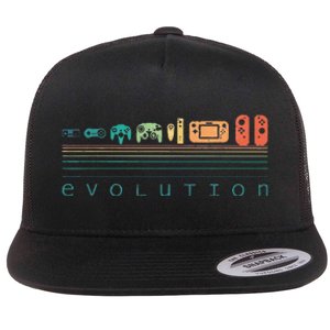 Video Game Controller Evolution 80s 90s Retro Gaming Gamer Gift Flat Bill Trucker Hat